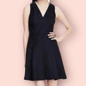 Banana Republic Black/Blue Floral Jacquard Sleeveless Pleated Aline Dress